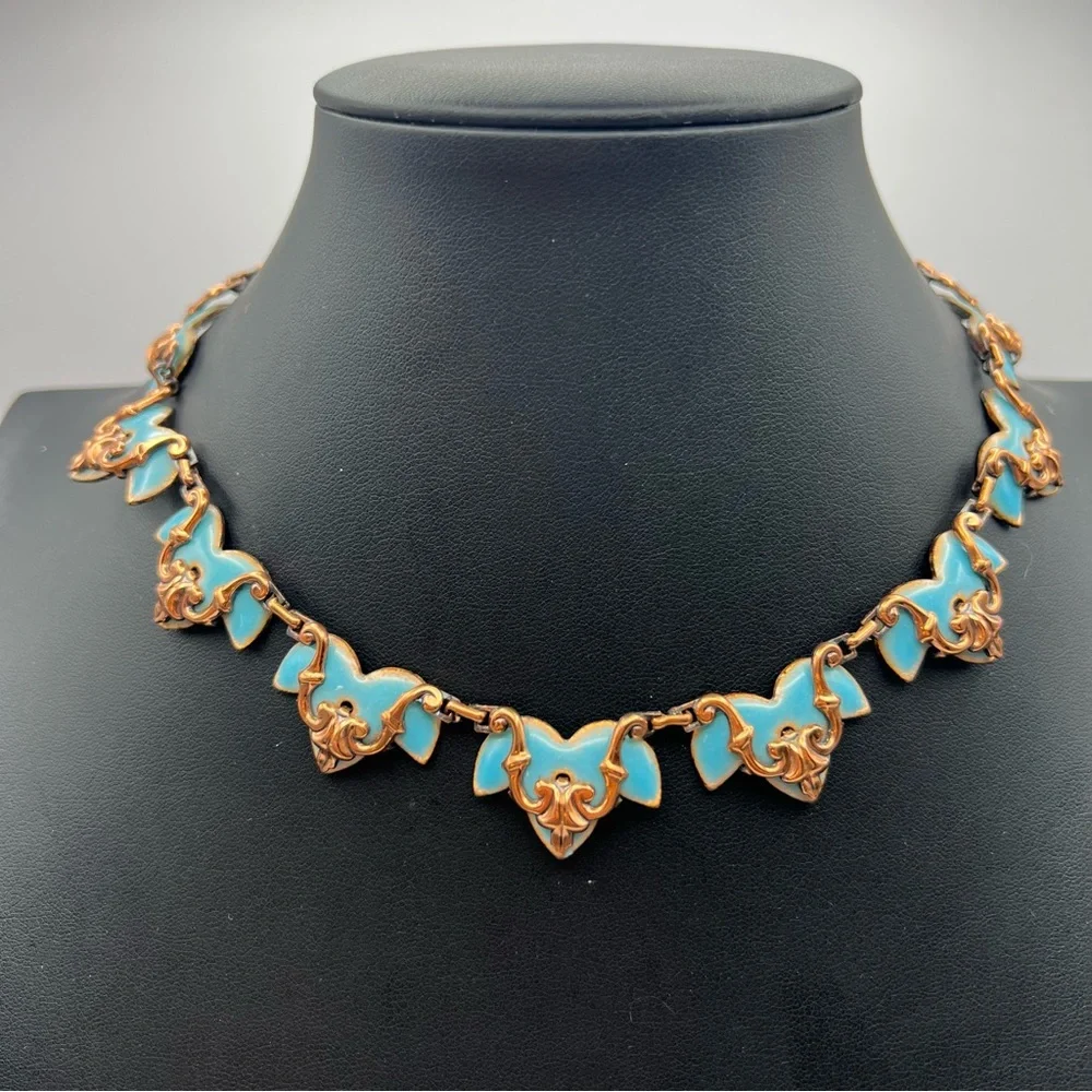 Vintage Renoir Matisse Scalloped Copper Necklace w/ Blue Enamel Accents - Rare - Picture 1 of 10